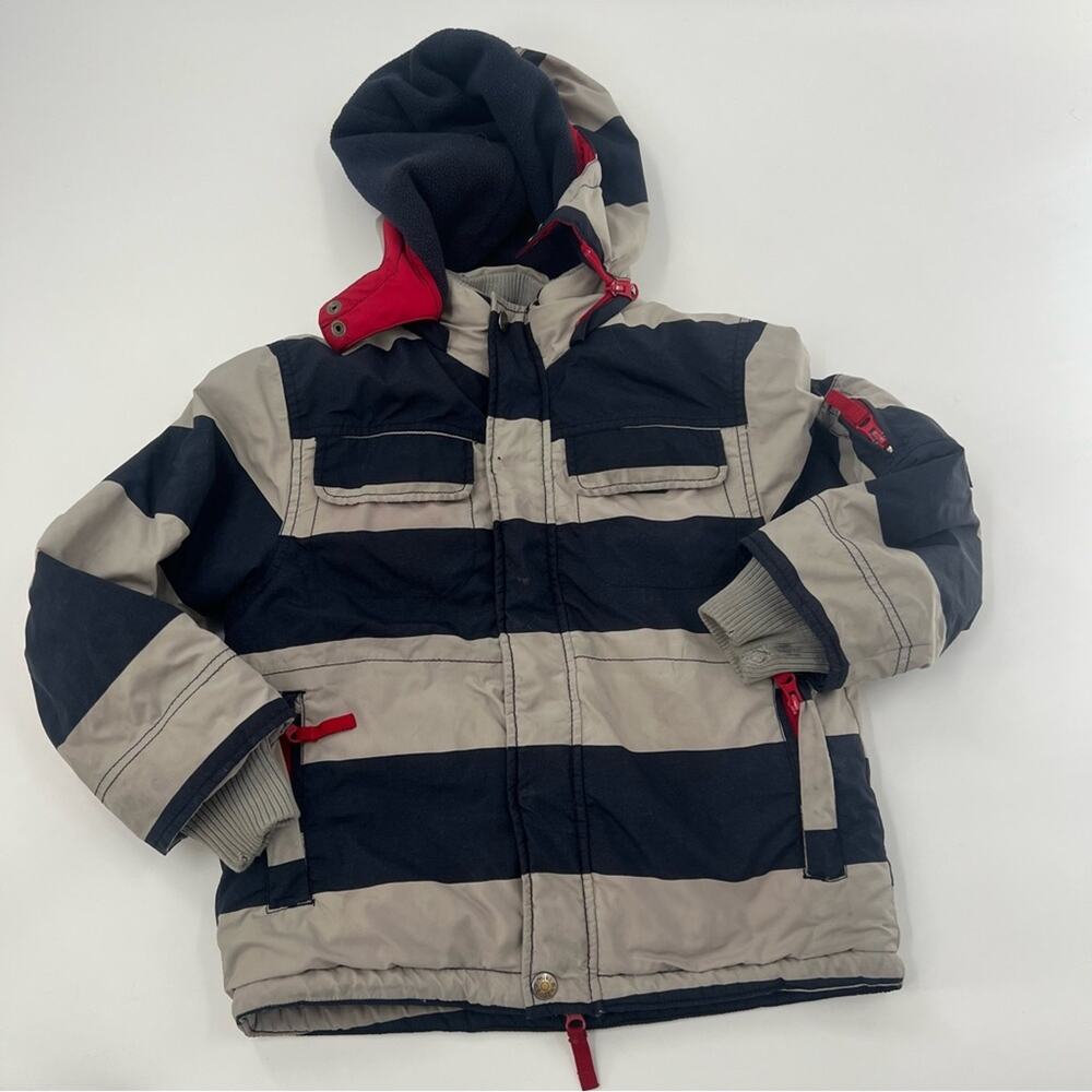 Mini Boden Blue and Gray Striped Coat